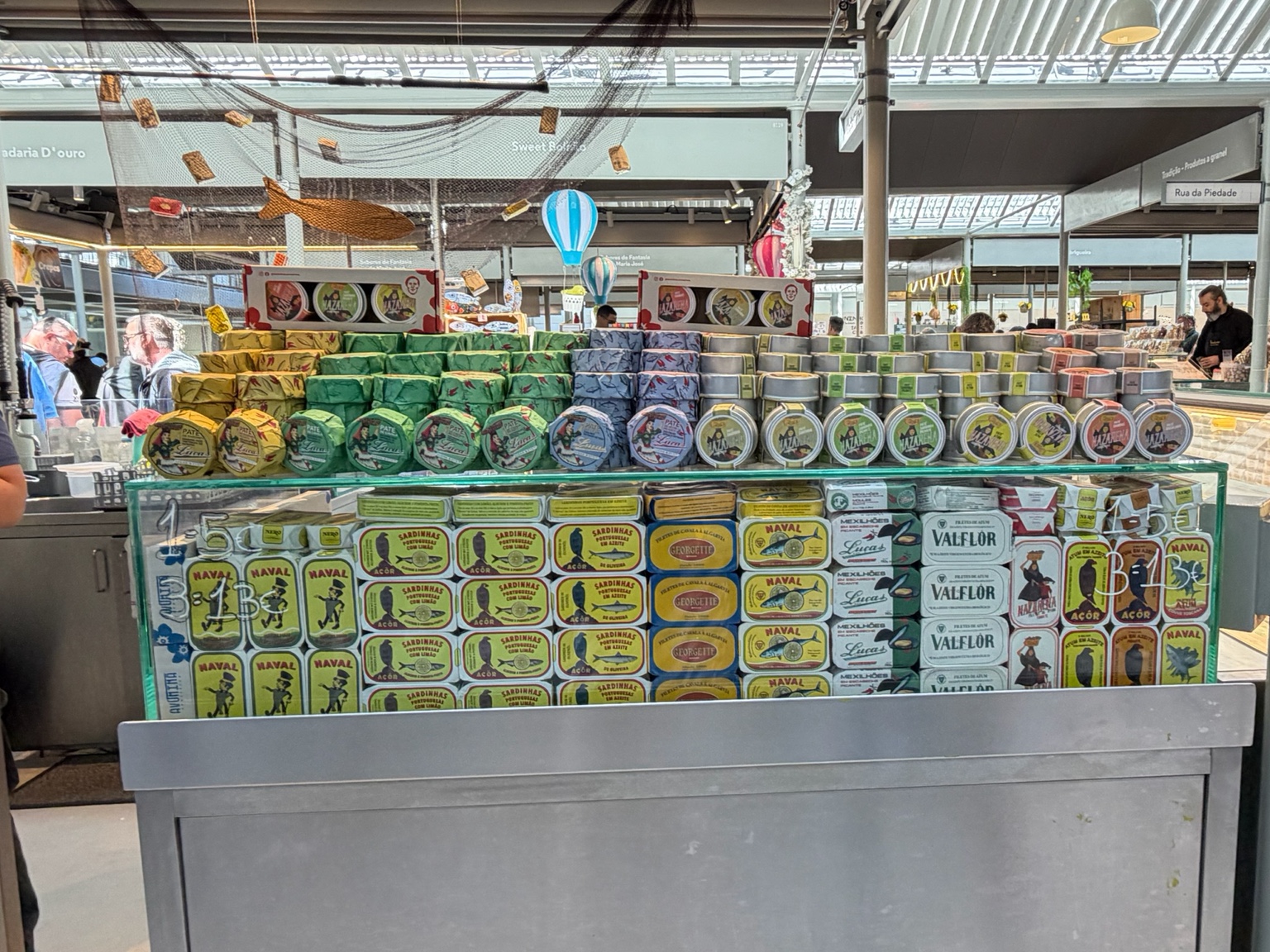 Colorful tins of Portuguese sardines at Mercado do Bolhão